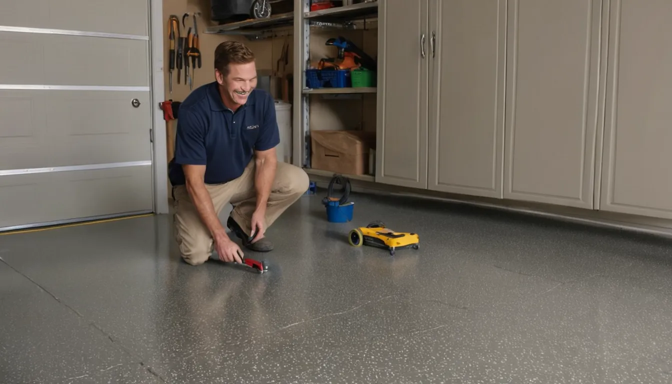 Epoxy garage floor with colored flake finish in a clean two-car garage in the Irvine area