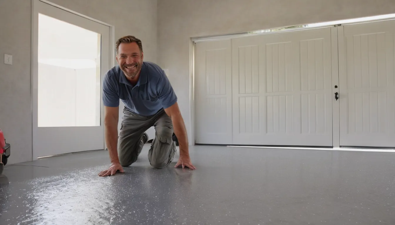 Independent provider applying a clear polyaspartic coating to a garage floor in Irvine